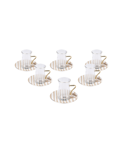 Hafok Tea Glass & Saucer with Holder Gold Ceramic