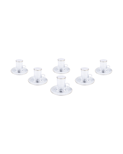 Iniyo Tea Glass & Saucer with Handle Silver Ceramic