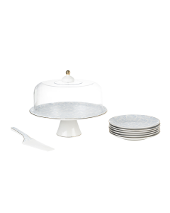 Iniyo Cake Stand Set Silver Ceramic