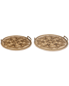 QA Tray Set Brown Wood 2 Pcs
