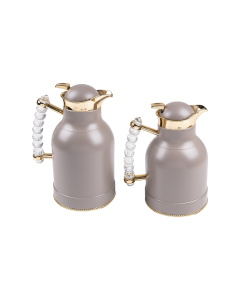 Al Saif Farida Unique Cappuccino Thermos Set With Gold Transparent Handle