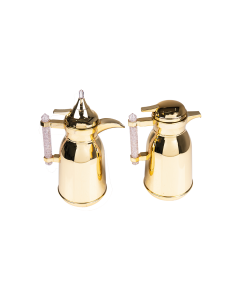 Al Saif Shahd Golden Saw Thermos Set With Pink Crystal Hand
