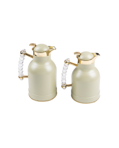 Al Saif Farida Unique Thermos Set Willow Green Leaf Gold Transparent Hand