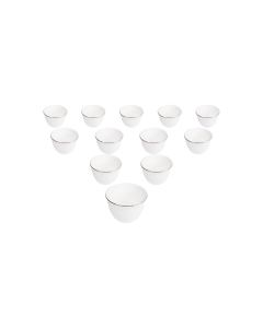 Al Saif White Porcelain Arabic Coffee Cups Set with Gold Line