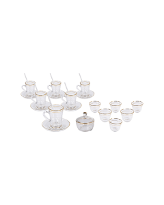 Al Saif Deluxe Set (Pials + Cups + Sukkari) Clear Glass with Gold