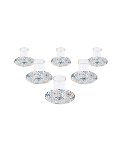 Al Saif Glass Cups Set with Blue Embossed Porcelain Plates