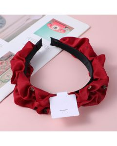 Red Series-Simple Wrinkled Hair Band With Rhinestone