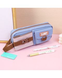 Vintage Zipper Pencil Bag With Pouch - Blue