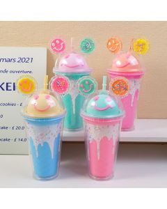 Smile Face Plastic Straw Cup-450ml