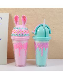 Flip Cap Rabbit Plastic Straw Cup-450ml