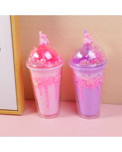Sakura Diamond Bear Plastic Straw Cup-450ml