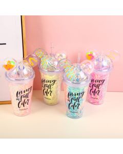 Double-Layer Straw Plastic Cup-450ml