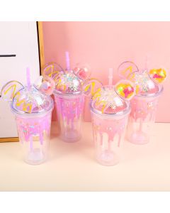 Simple And Fashion Double-Layer Straw Plastic Cup-450ml