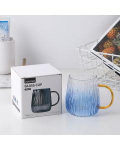 Simple Vertical Striped Glass Cup 350ml-Blue