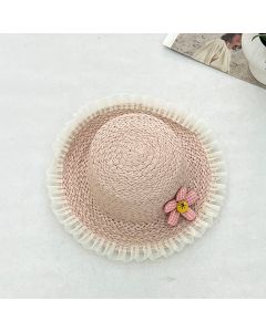 Lace Edge Flower Children's Sun Hat-Pink