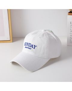 Sunday Embroidered Washable Adult Baseball Cap-White