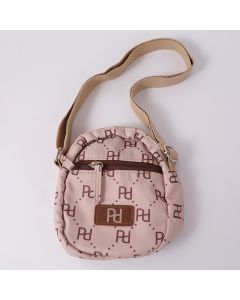 Pd Logo Vertical Crossbody Bag With Zipper-Coffee