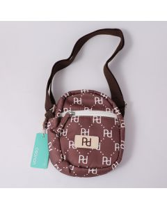 Pd Logo Vertical Crossbody Bag With Zipper-Dark Coffee