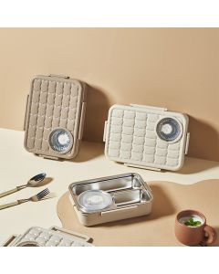 Creamy Wind Square Stainless Steel 3 Lunch Box (With Soup Bowl)