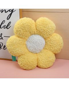 Curly Six Petal Flower Cushion - Yellow
