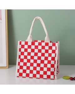 Simple Checkered Shoulder Bag-Red