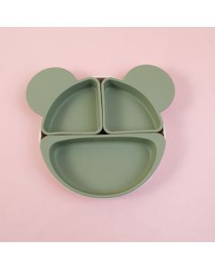 Bear Silicone Plate With Compartments - Green