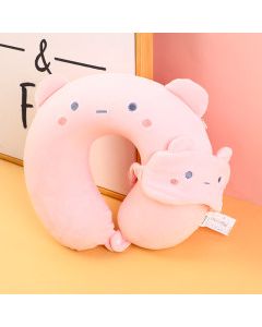 Cartoon Memory Foam U-Shaped Pillow With Eye Mask-Pink