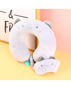 Cartoon Memory Foam U-Shaped Pillow With Eye Mask-Gray
