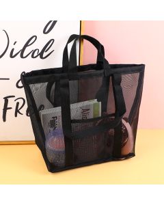 Black Mesh Beach Bag With Knitted Shoulder Strap-1