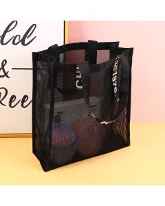 Black Mesh Beach Bag With Knitted Shoulder Strap-3