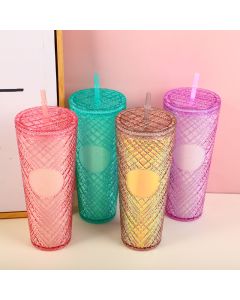 Double-Layer Diamond Pattern Plastic Cup-720ml