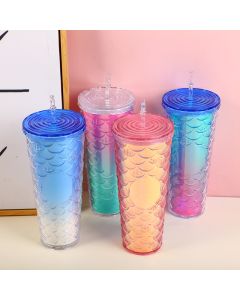 Double-Layer Fish Scale Pattern Plastic Cup-720ml