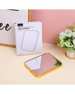 Simple Wooden Rectangular Table Mirror With Metal Edge