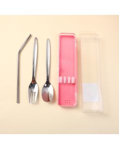 Straw, Spoon And Fork Portable Cutlery Set