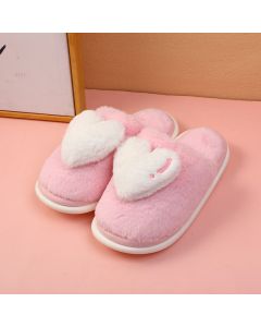Heart Embroidery Women's Cotton Slippers-Pink (36-37)