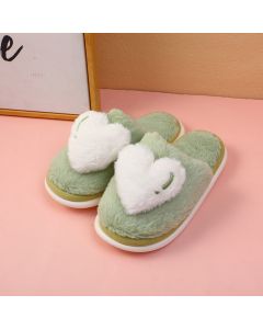 Heart Embroidery Women's Cotton Slippers-Green (36-37)