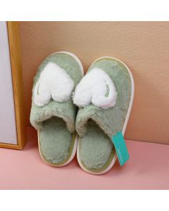 Heart Embroidery Women's Cotton Slippers-Green (38-39)