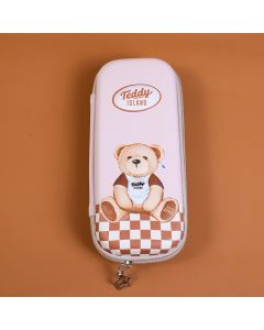 Teddy Island Series Classic Plaid Sitting Pencil Case