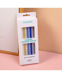 Diamond Threaded Straws 4pcs W/ Nylon Brush