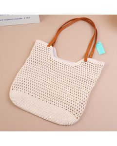 Square Cotton Cord Shoulder Bag-Beige